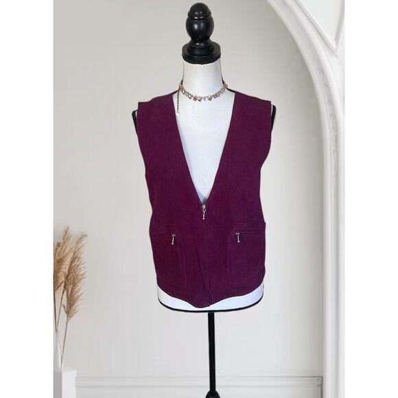 Agapo Womens Grape Purple Suede Leather Medium Chic Minimal 90s Vintage Vest - Picture 4 of 10